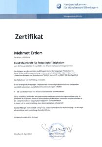 Zertifikat-Elektrofachkraft